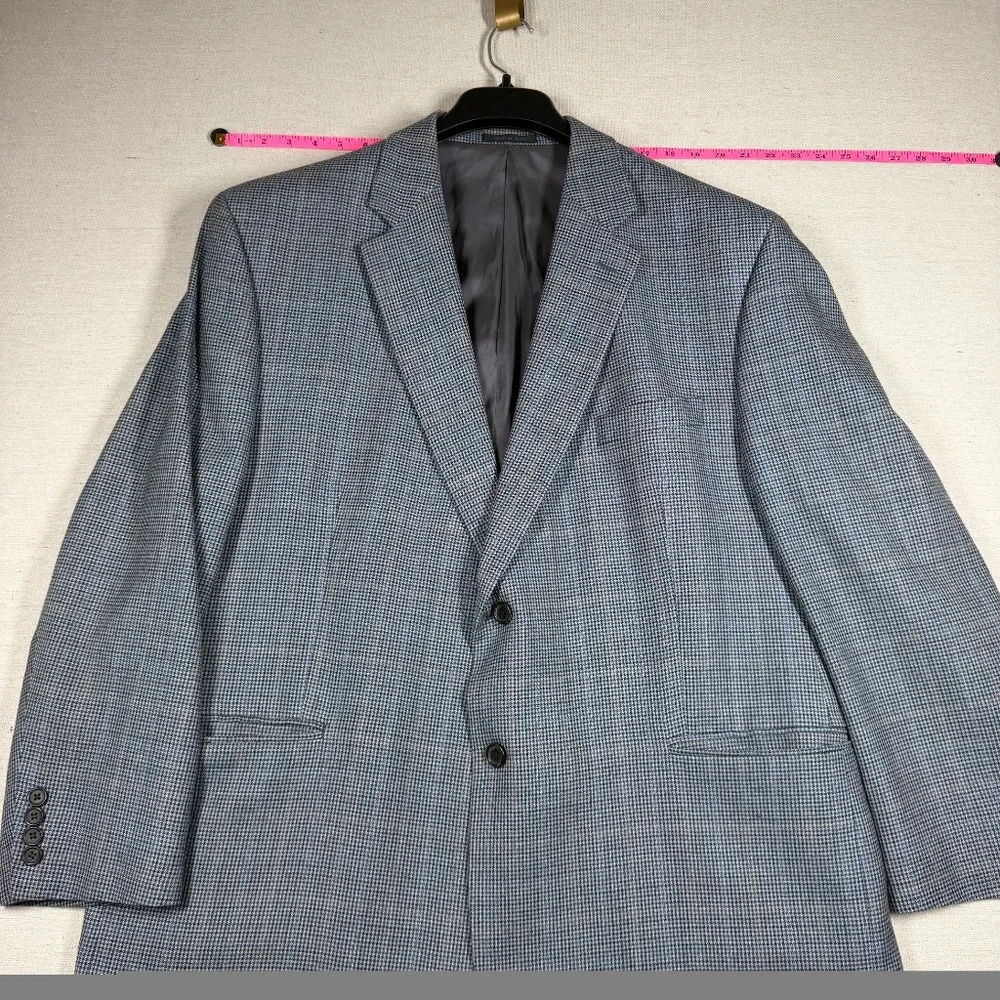 Lauren Ralph Lauren Silk Wool Blazer 50R Grey Houndstooth Tailored Sport Coat‎